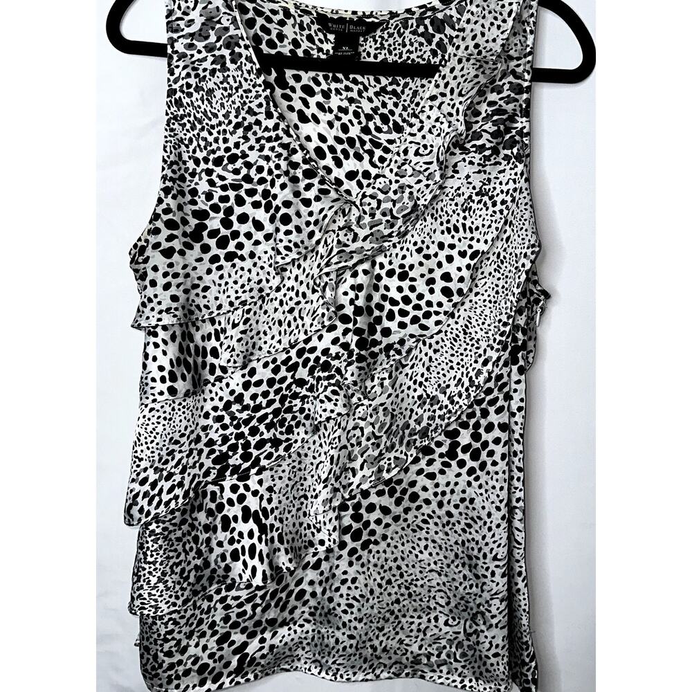 White House Black Market Womens Size XL Black White Leopard Print Ruffle Blouse
